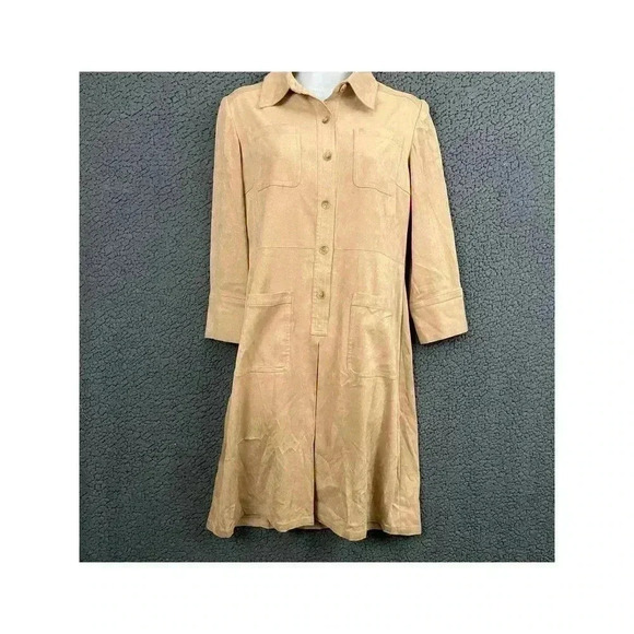VTG Talbots Faux Suede Button Up Dress Sz 2 Long Sleeve Collared Pockets Petites - Picture 4 of 11